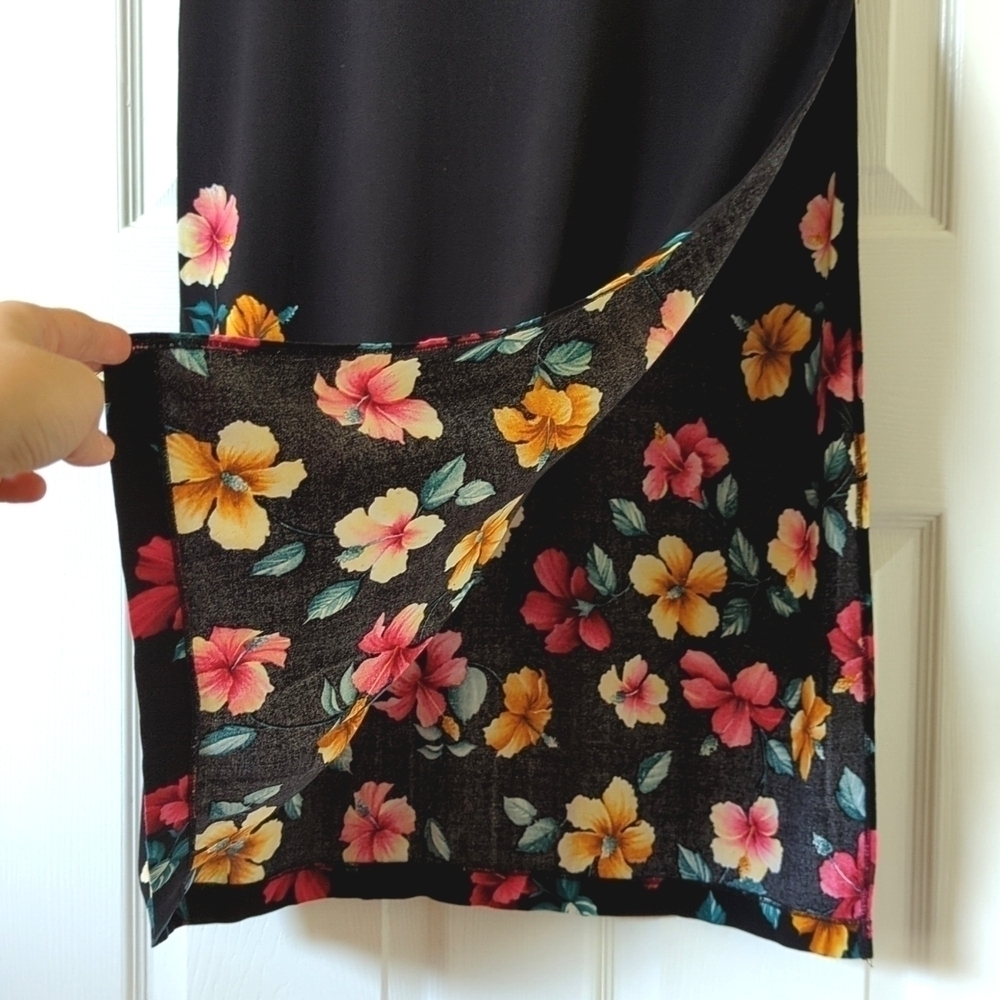 Jantzen 90's Vintage Floral Sleeveless Side Slit Swim Cover Up Midi Dress Black - Picture 9 of 13